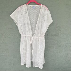 Kona Sol Women's White Eyelet Swim Cover-Up L/XL